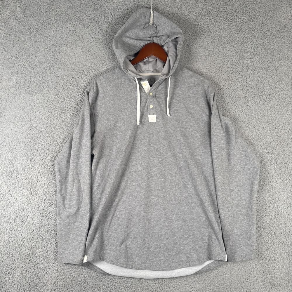 BYLT Hoodie Mens Large Drop Cut Hooded Henley Lux Gray Long Sleeve